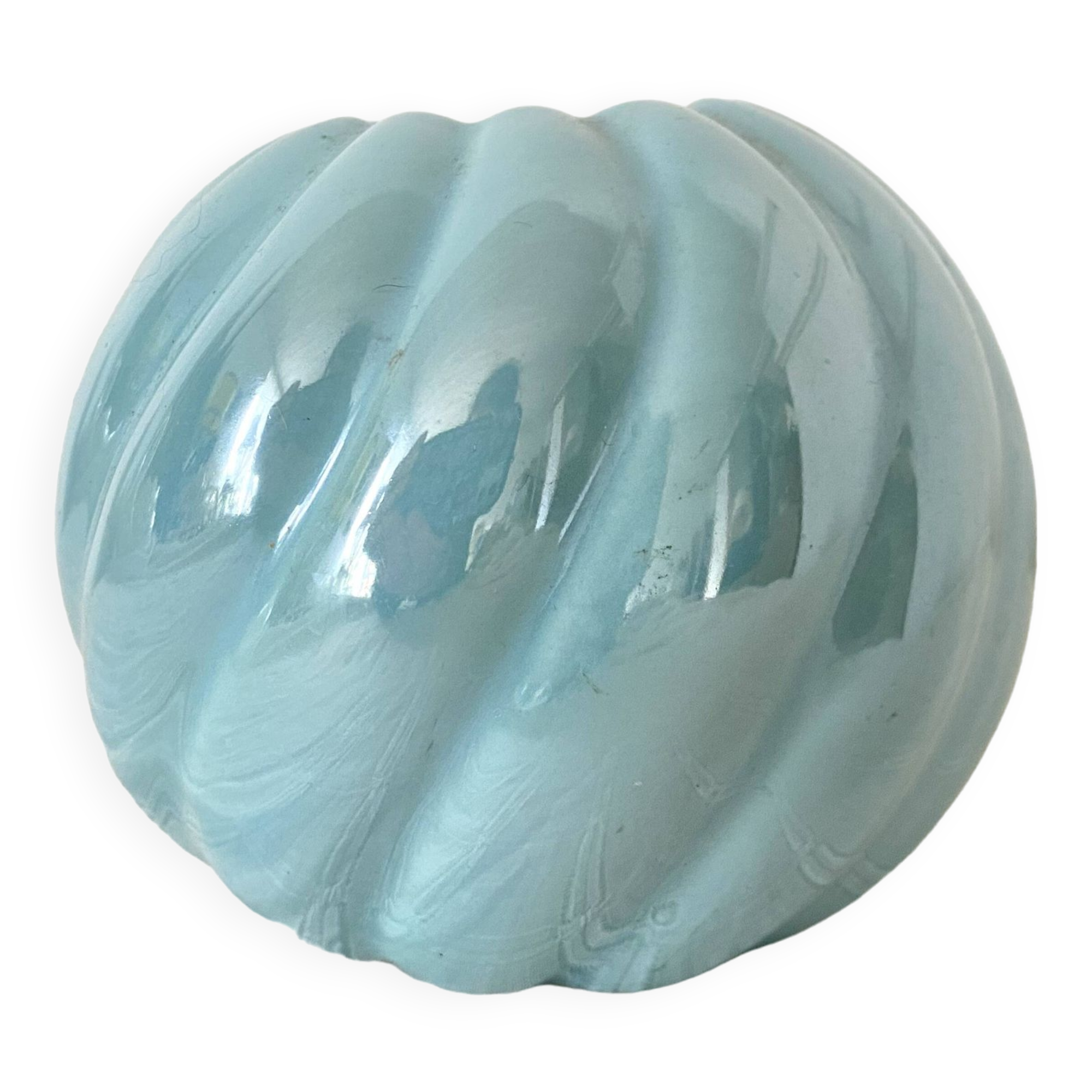 80s pearly blue ball vase
