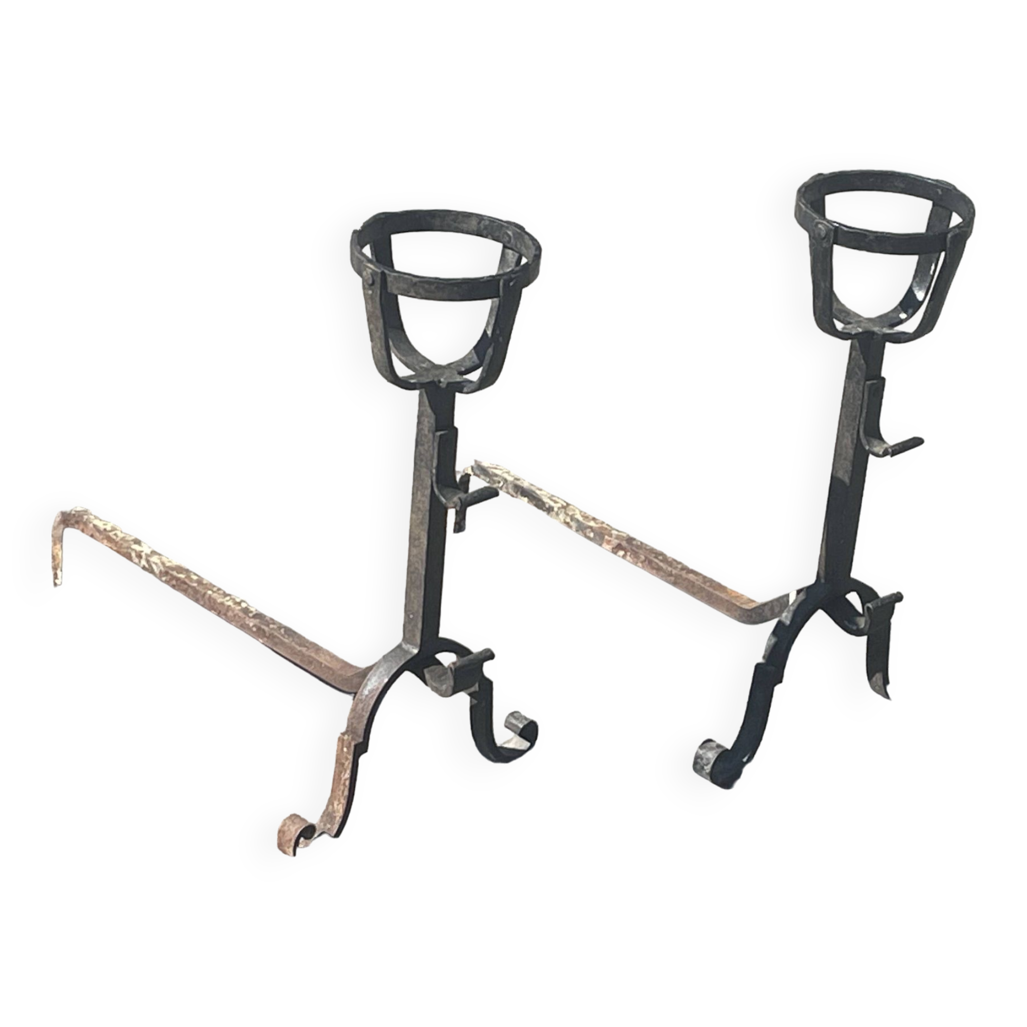 Pair of old landier wrought iron andirons