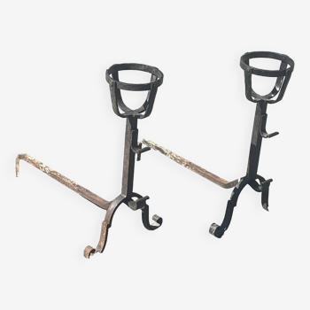 Pair of old landier wrought iron andirons