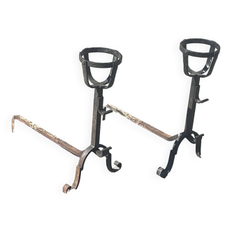 Pair of old landier wrought iron andirons