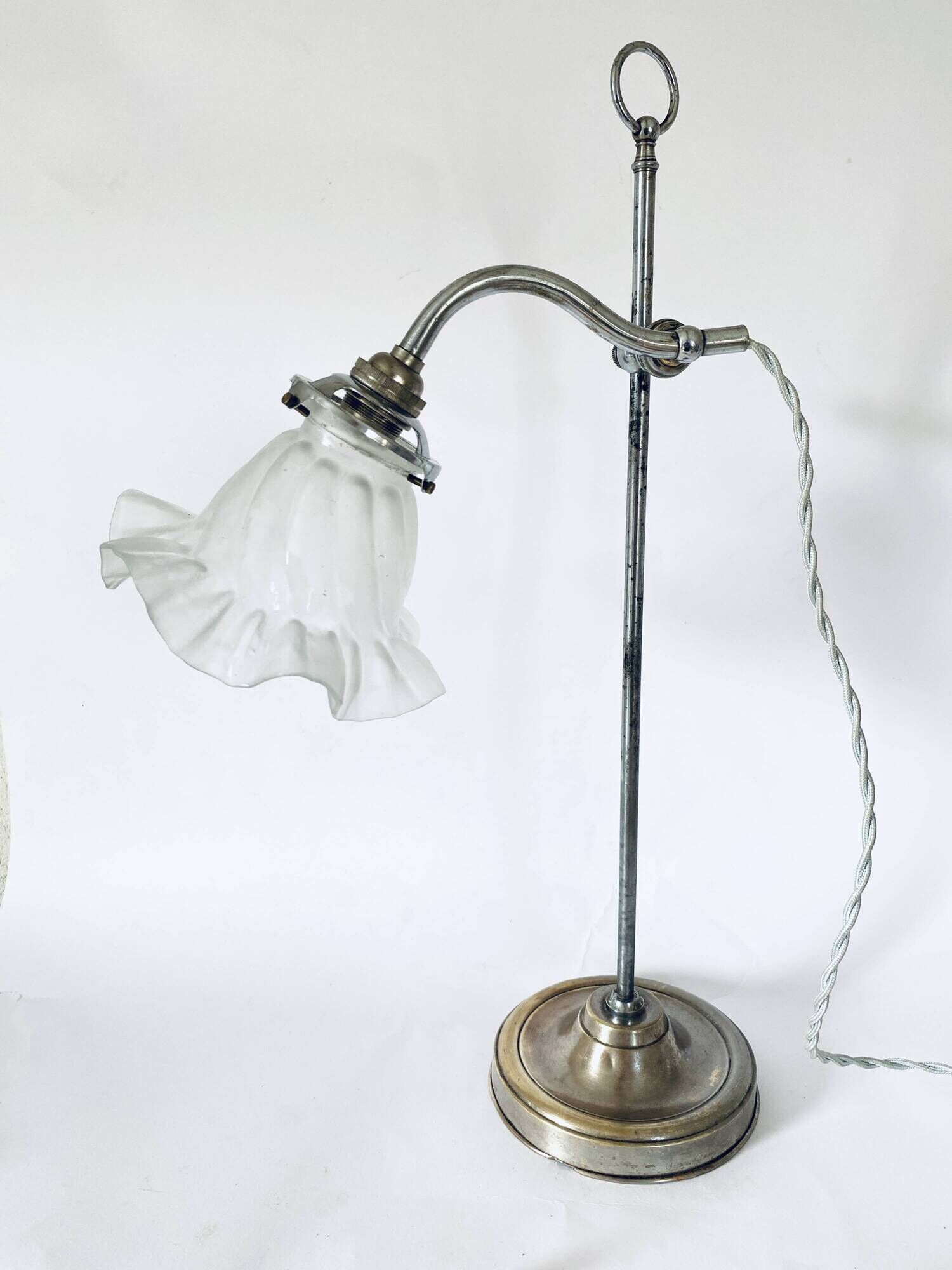 Lampe 1900, câble tissu tressé, tulipe verre au choix