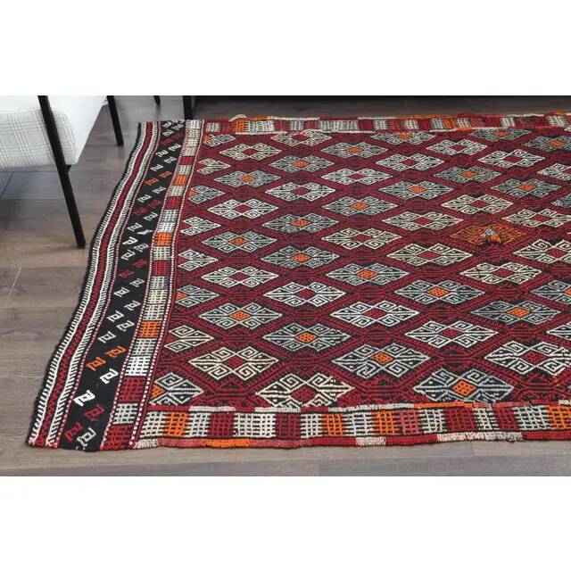 1970s Vintage Turkish Oushak Handmade Wool Cotton Red Area Rug 166x235
