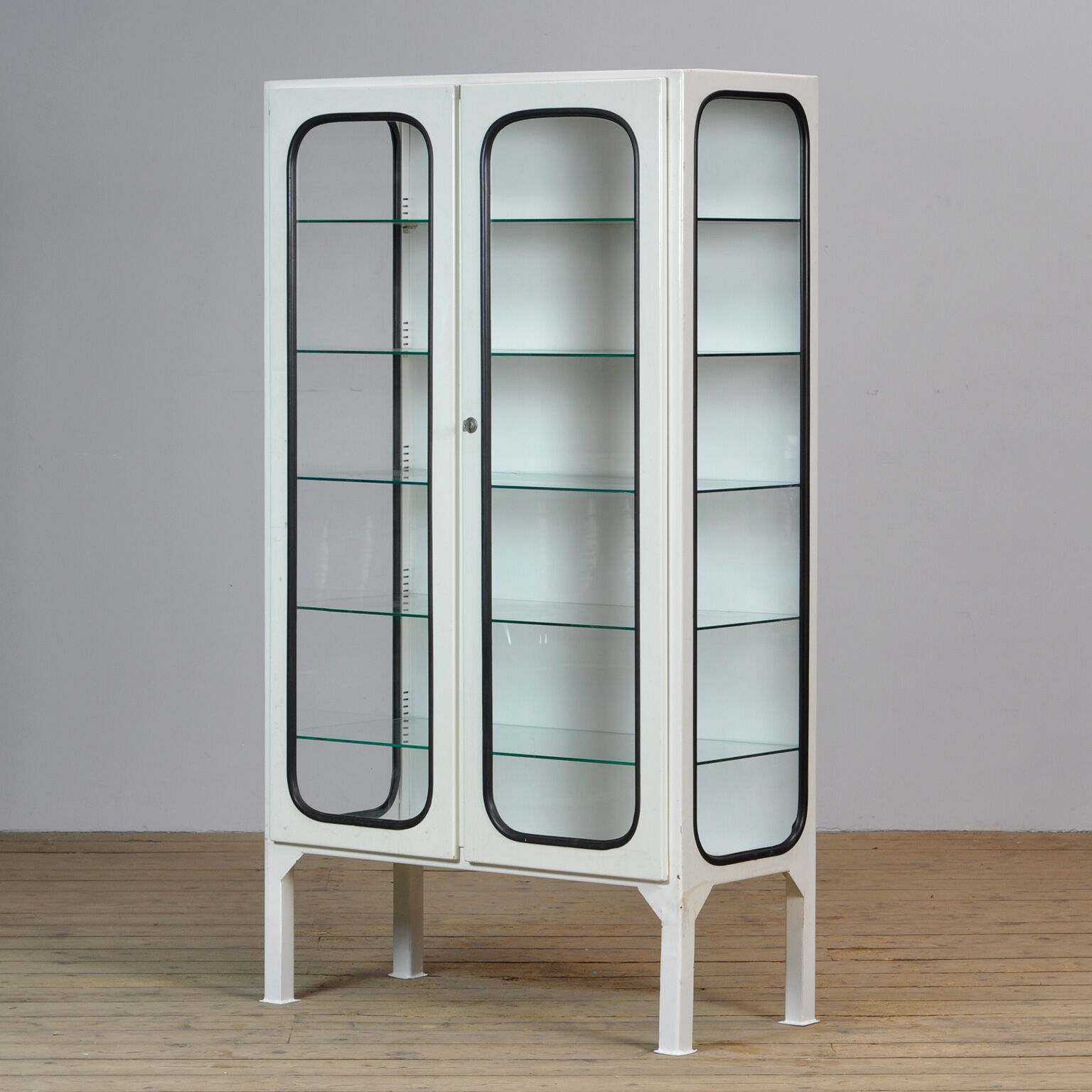 Vintage Glass & Iron Medical Cabinet, 1970s