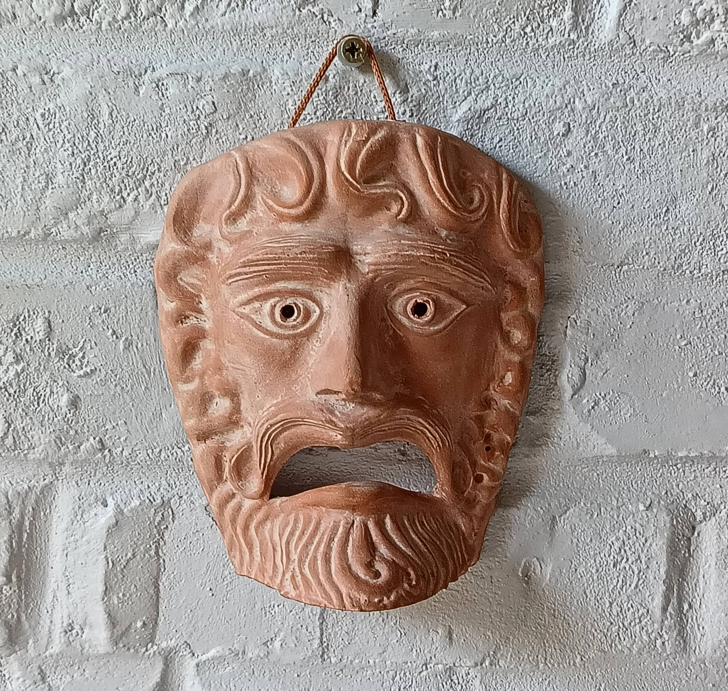 2 vintage terracotta masks made in Greece