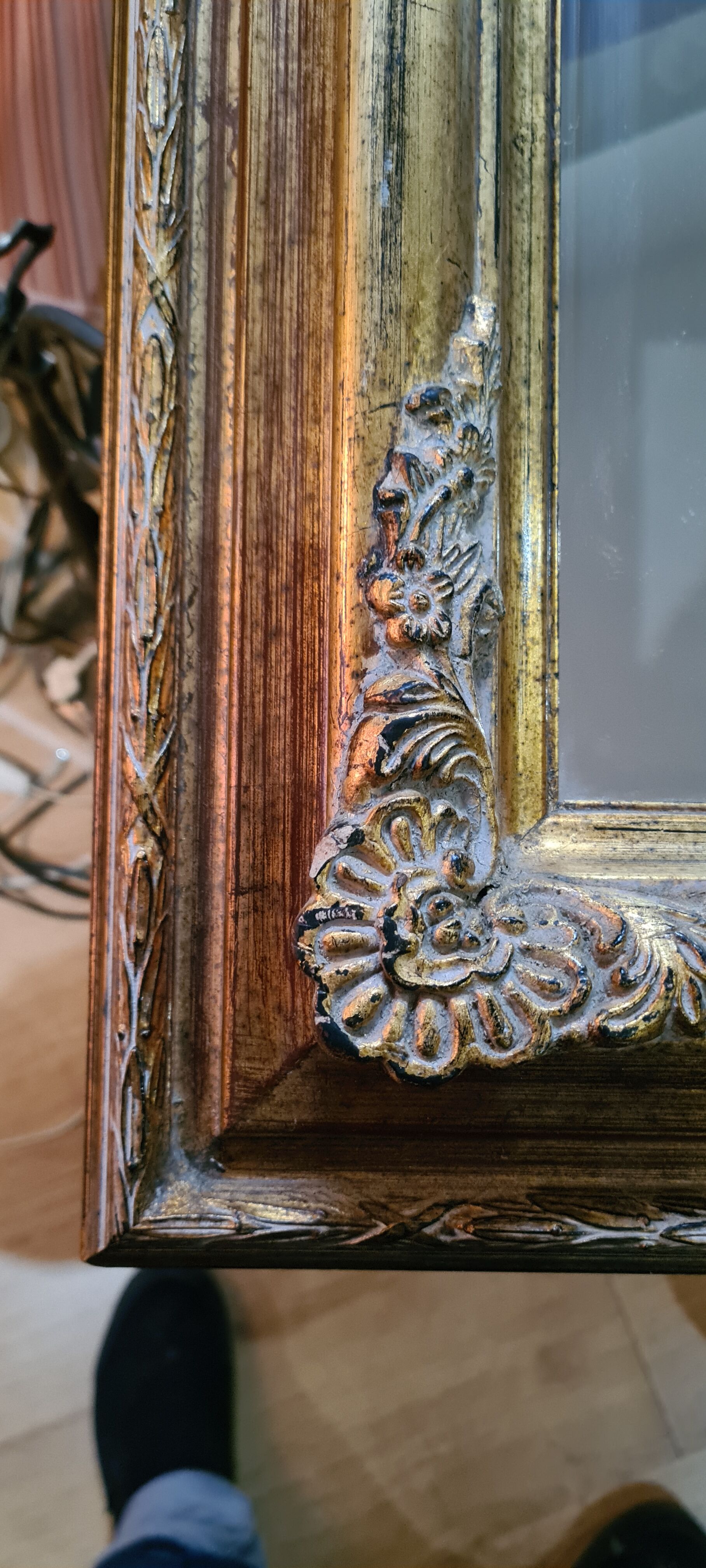 Mirror wood patina gold 58x70