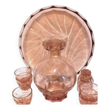 Art Deco Set Carafe Glasses Pink Glass Tray
