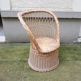 Ancien Fauteuil Corolle en Osier Clair