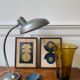 Industrial metal workshop lamp with a gooseneck.