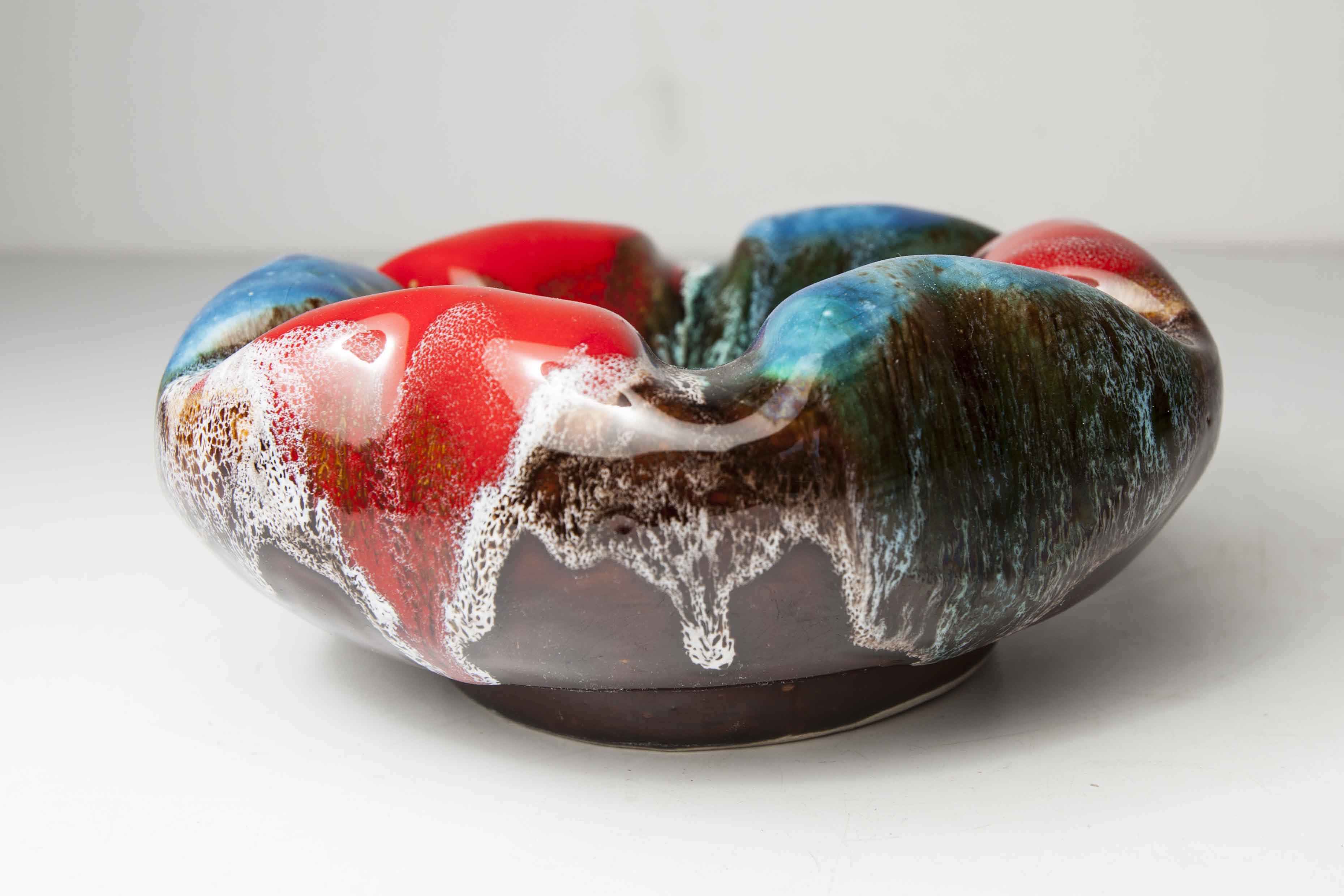 Colorful ceramic hexagonal ashtray in 1960s