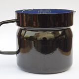 Pot à lait vintage en tôle émaillée avec couvercle pour faire bouillir le lait - 1950
