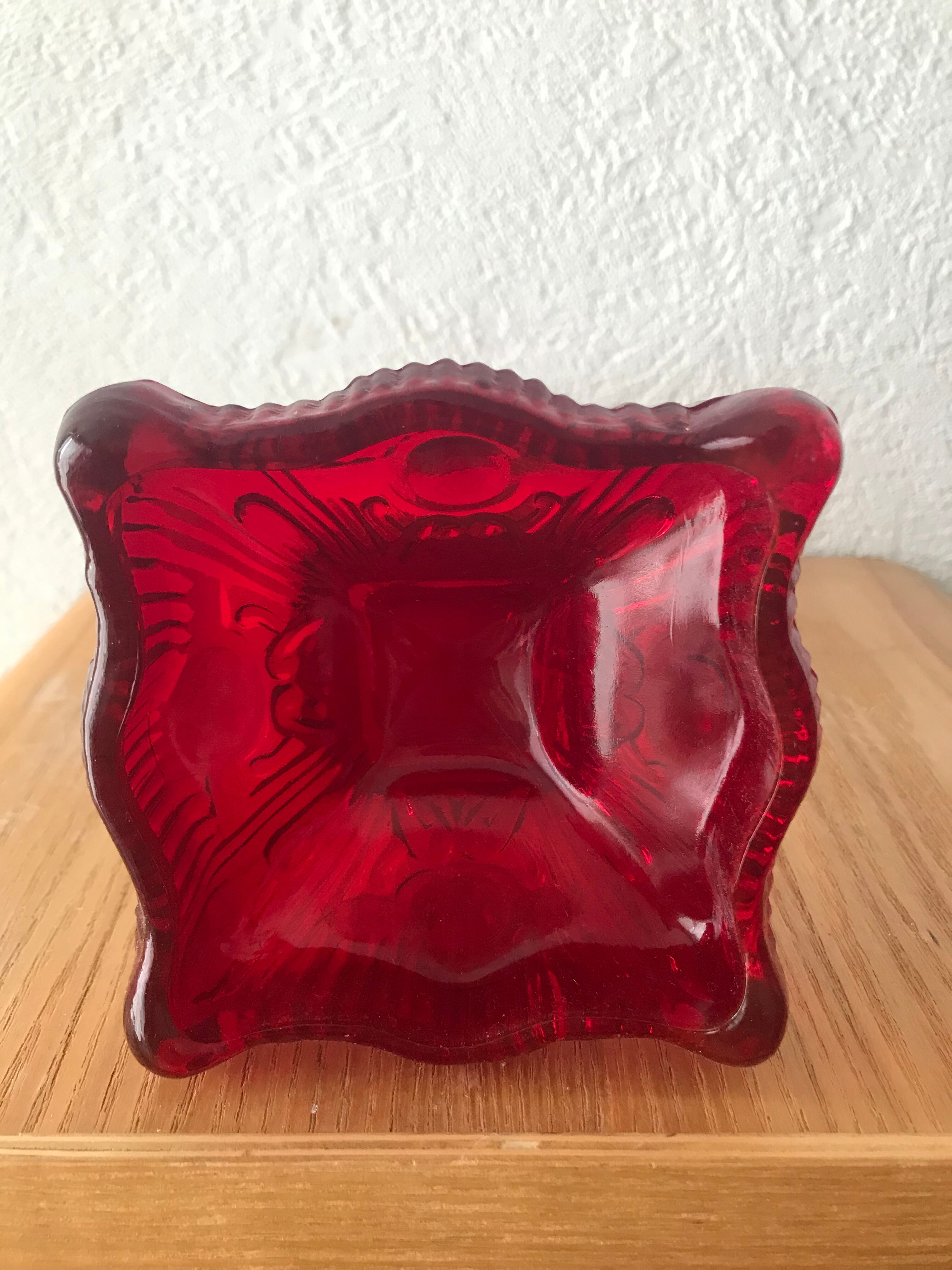 Red molded glass candlestick