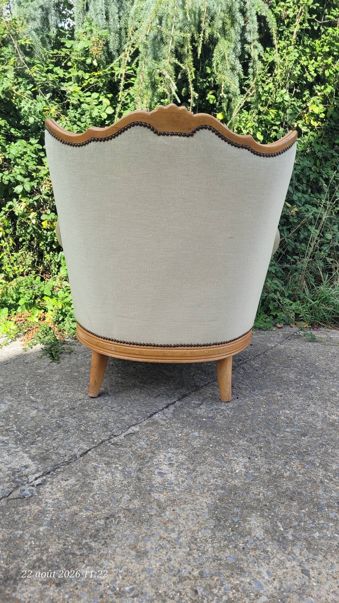 Fauteuil ancien Louis XV  en velours vert d eau