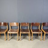 Mid-Century Brown and Birch Stacking Chairs set of 5