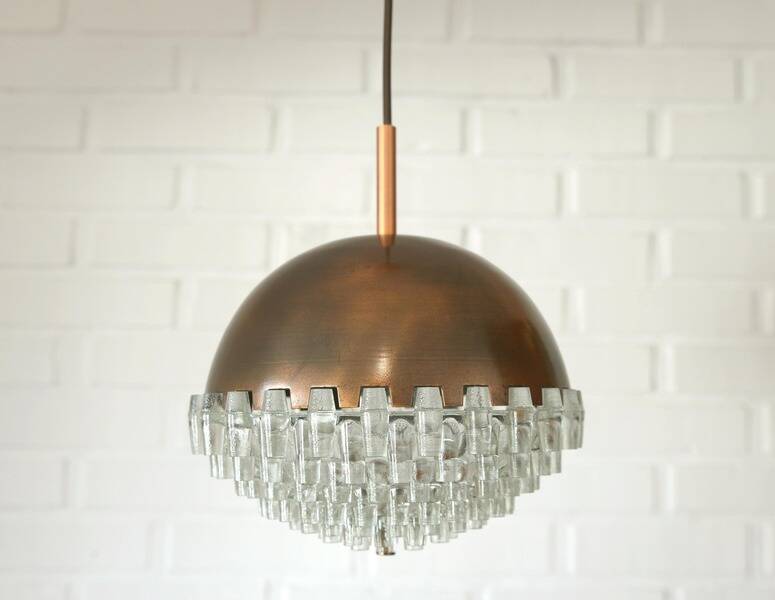 1/4 Vintage glass pendant light / brutalist copper bar lamps  MCM 1970s