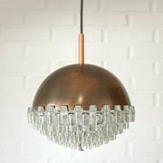 1/4 Vintage glass pendant light / brutalist copper bar lamps  MCM 1970s