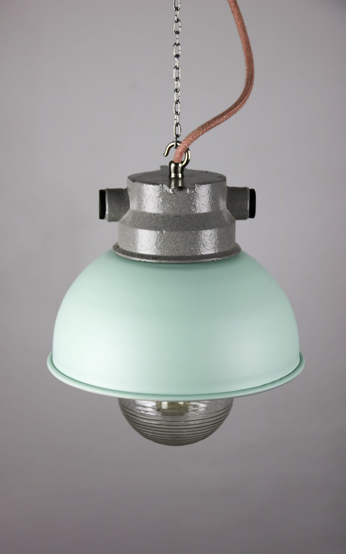 Vintage mint industrial hanging light from TEP
