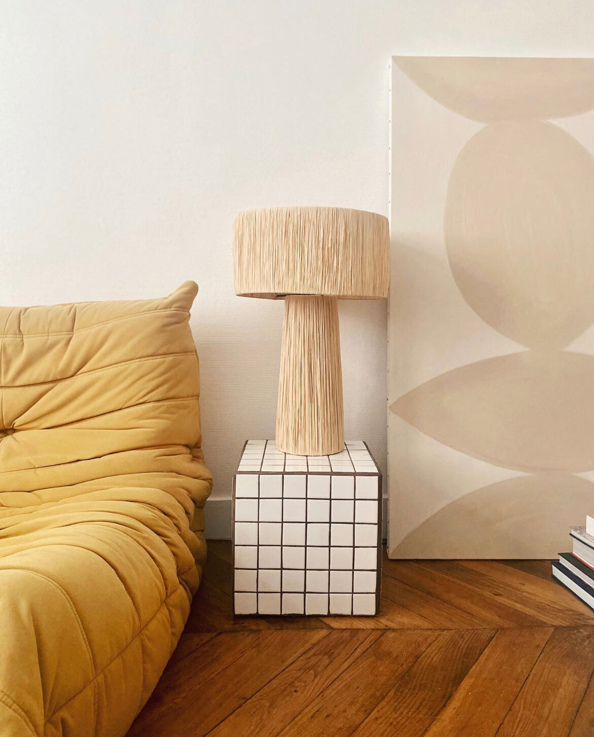 Side table cube gigi tile mosaic white joint brown sofa tip