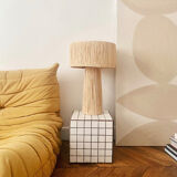 Side table cube gigi tile mosaic white joint brown sofa tip