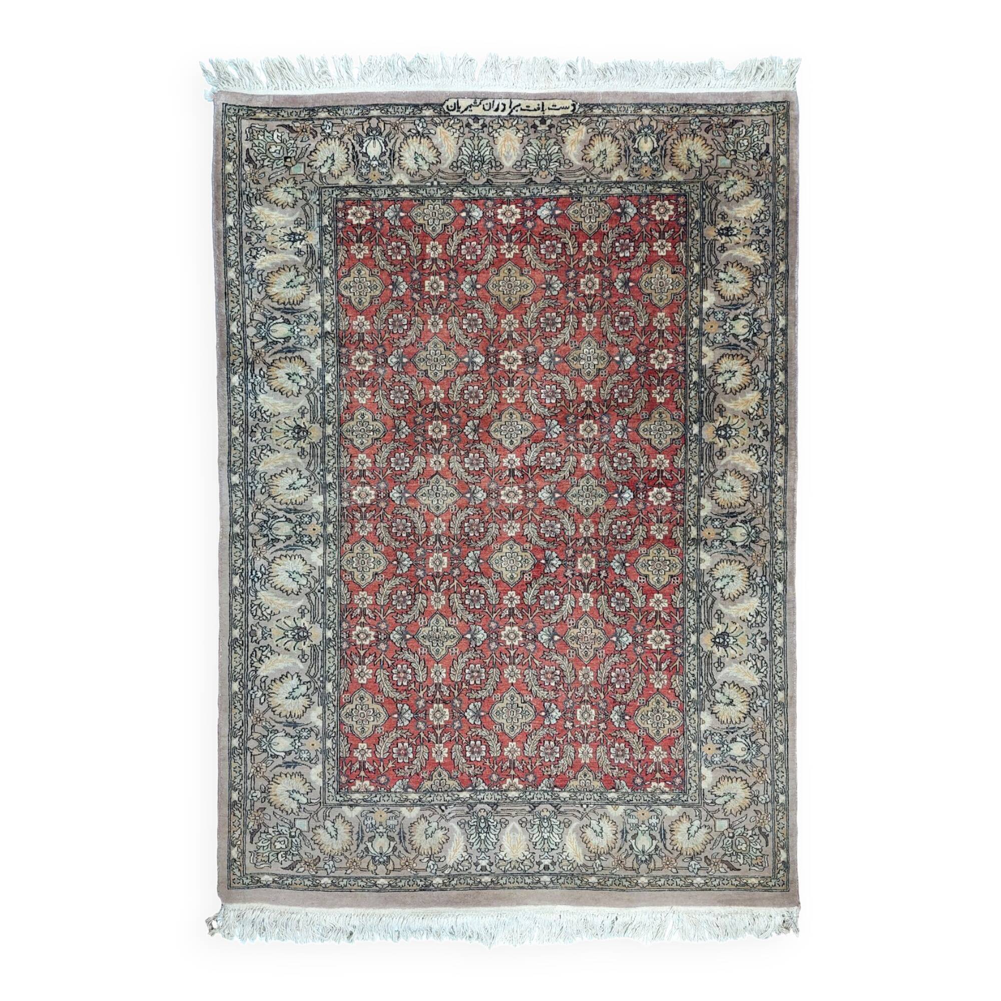 Kashmir carpet in wool and hand-knotted silk