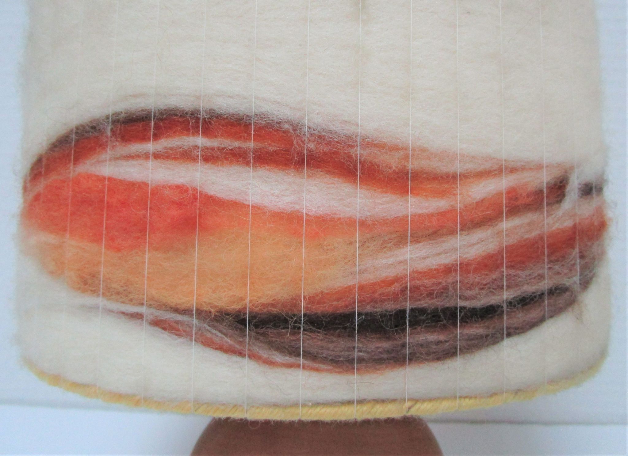 Wood lamp and vintage wool lampshade vintage, 70s