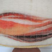 Wood lamp and vintage wool lampshade vintage, 70s
