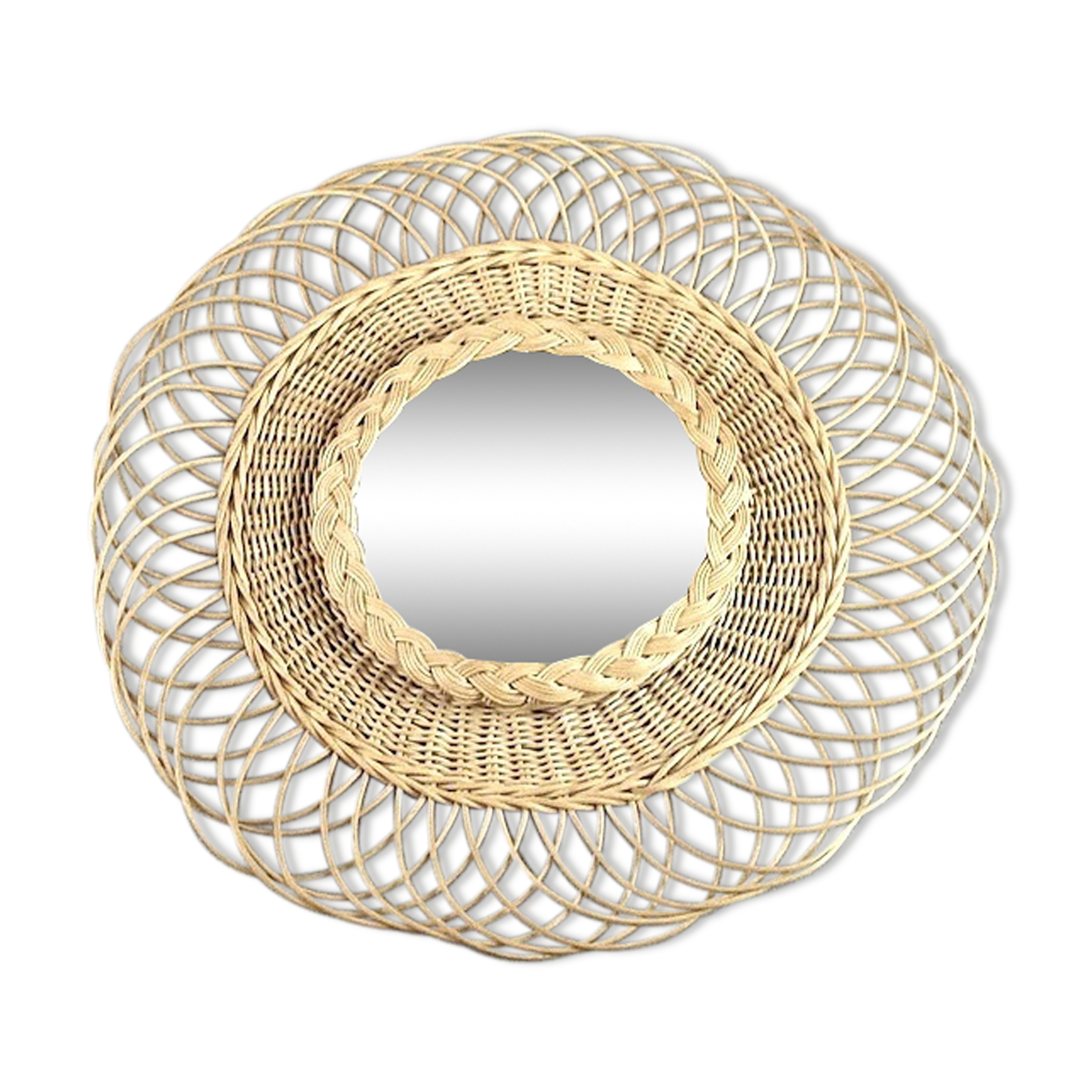 Vintage mirror in rattan  43cm