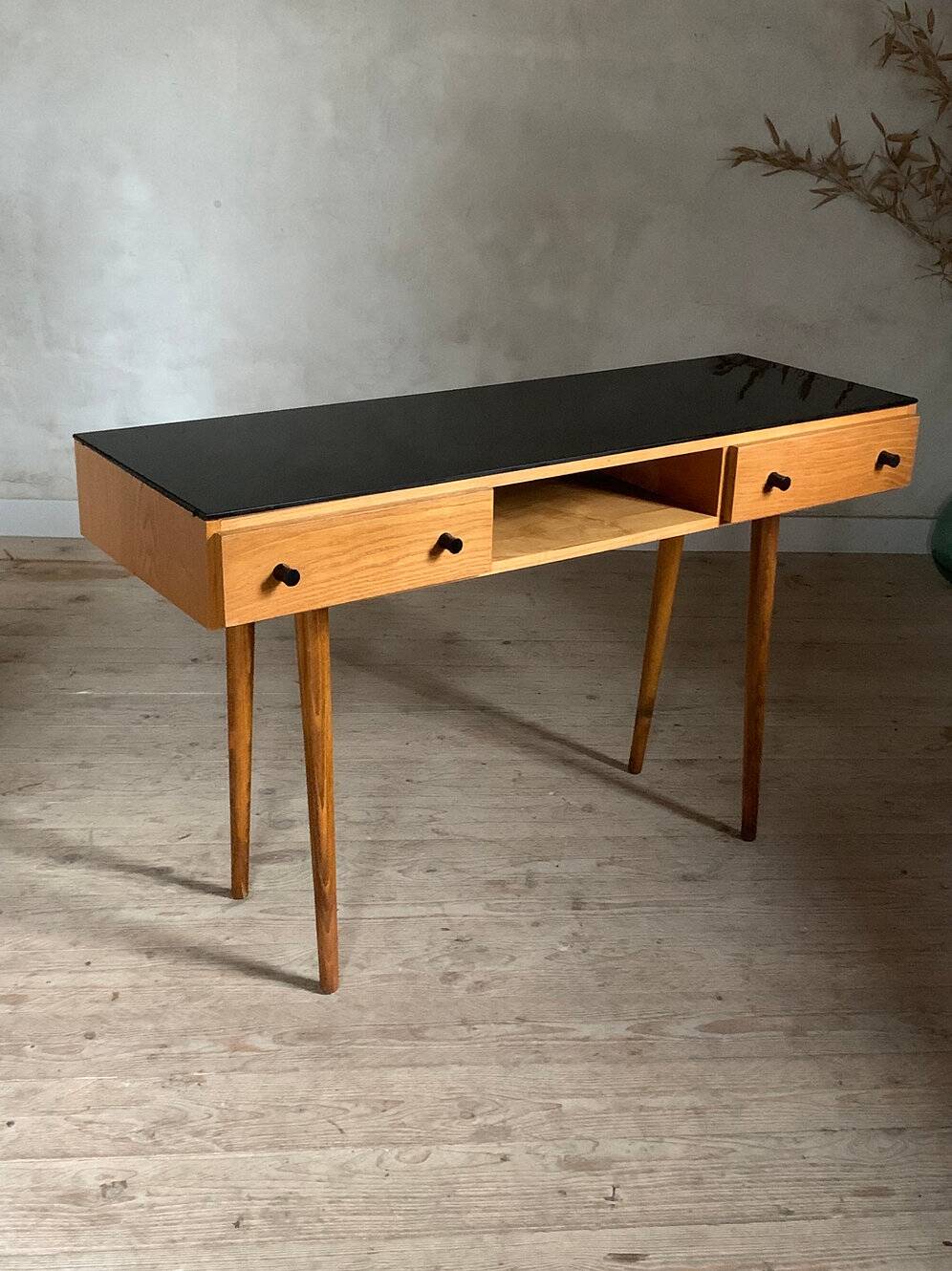 Vintage oak compass leg desk