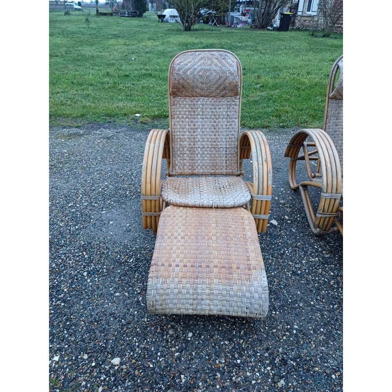 Pair of colonial rattan deck chairs