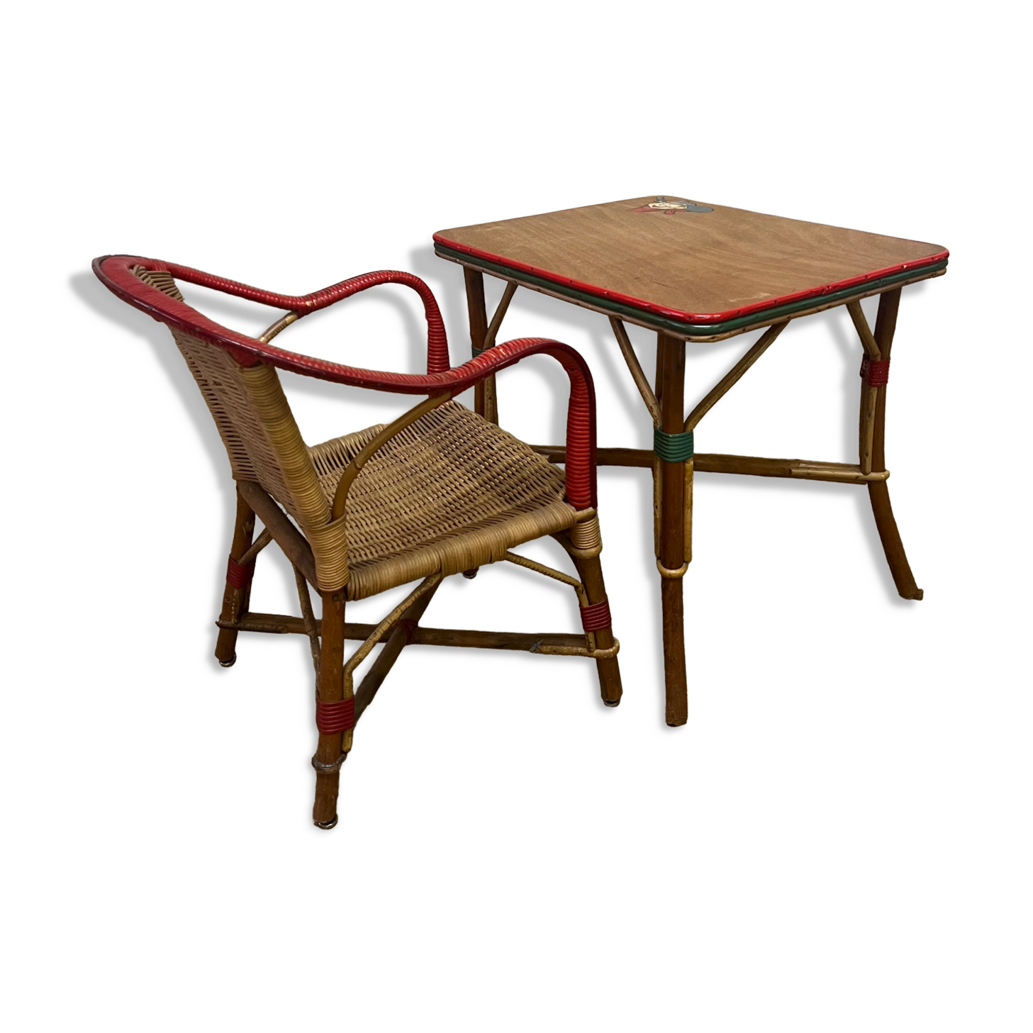Ensemble table et fauteuil en rotin enfants
