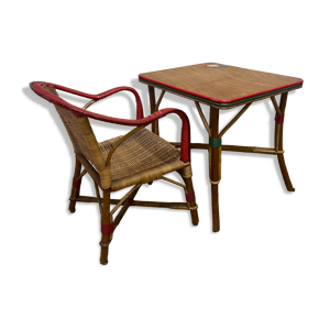 Ensemble table et fauteuil en rotin