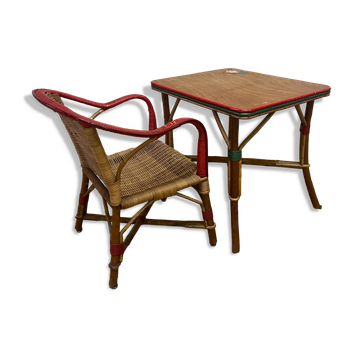 Ensemble table et fauteuil en rotin enfants