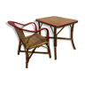 Rattan table and armchair set for children