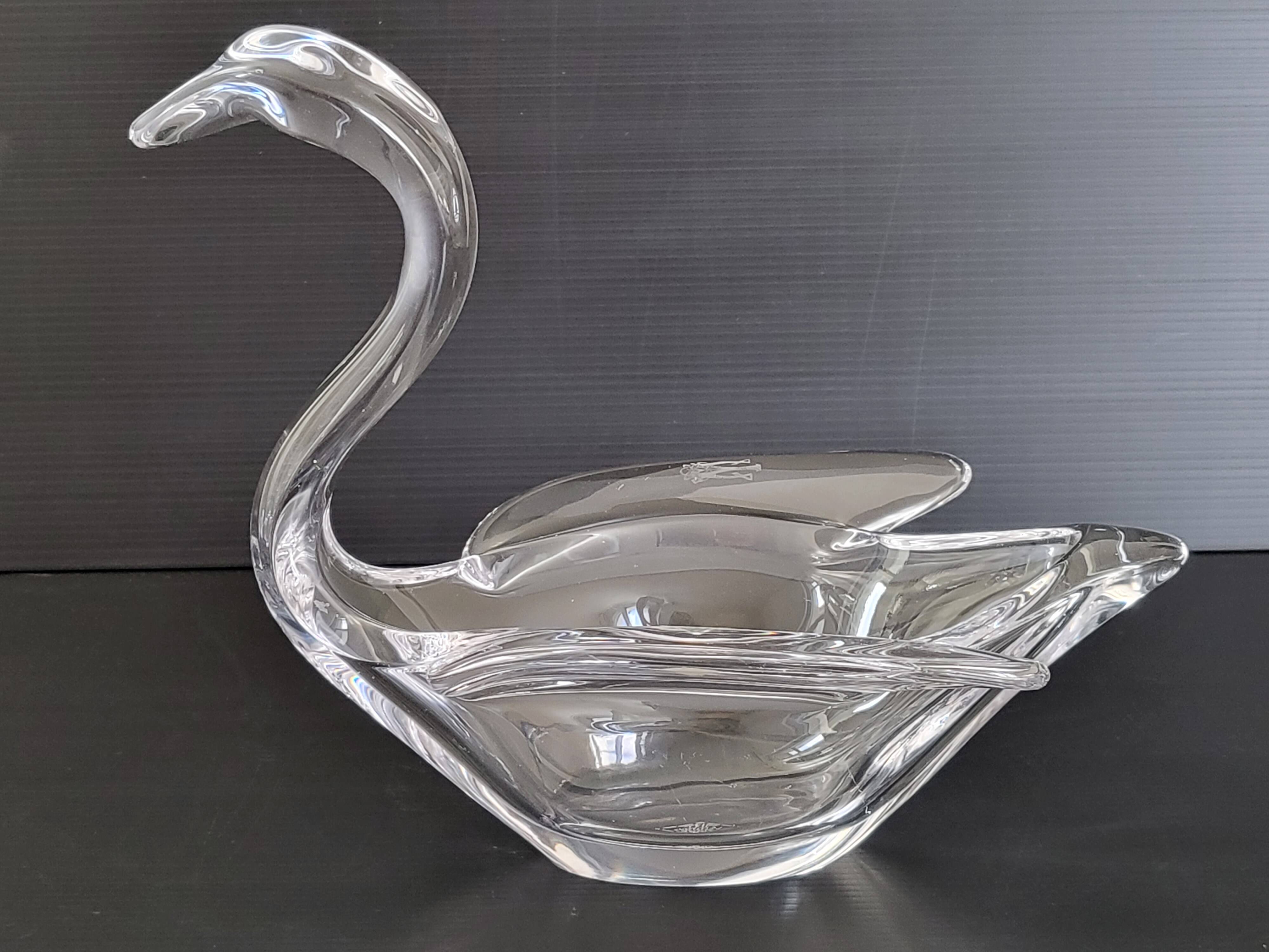 Vintage swan pocket in crystal from Vannes 1970