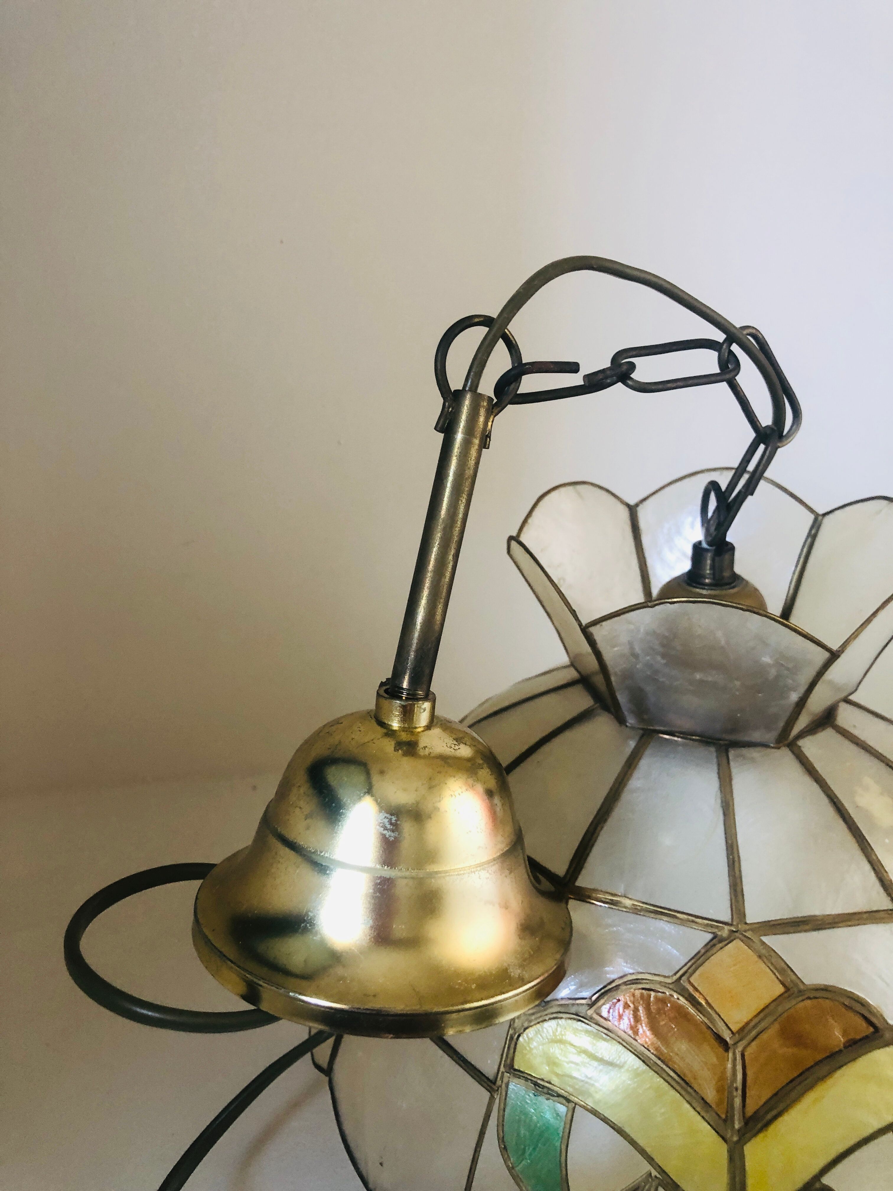 Suspension luminaire nacre et laiton