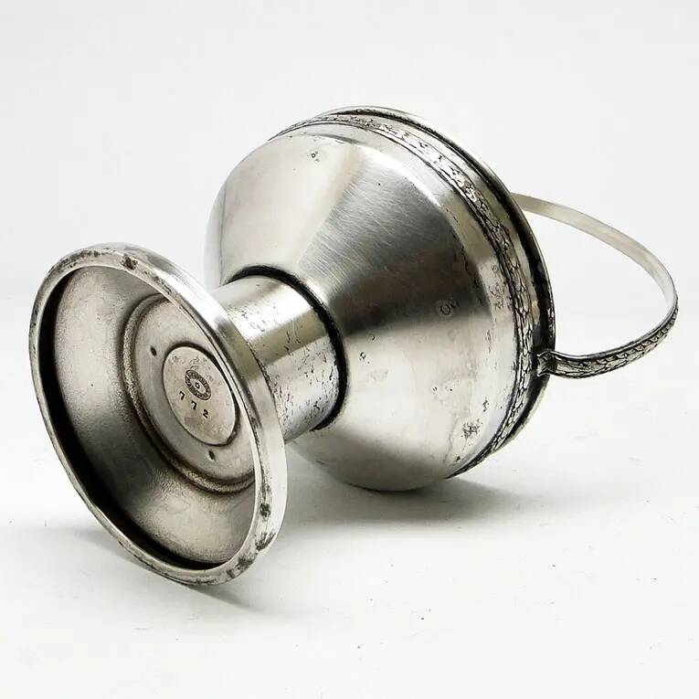 Art Deco sugar bowl, silver-plated brass, crystal, Poland, 1930s
