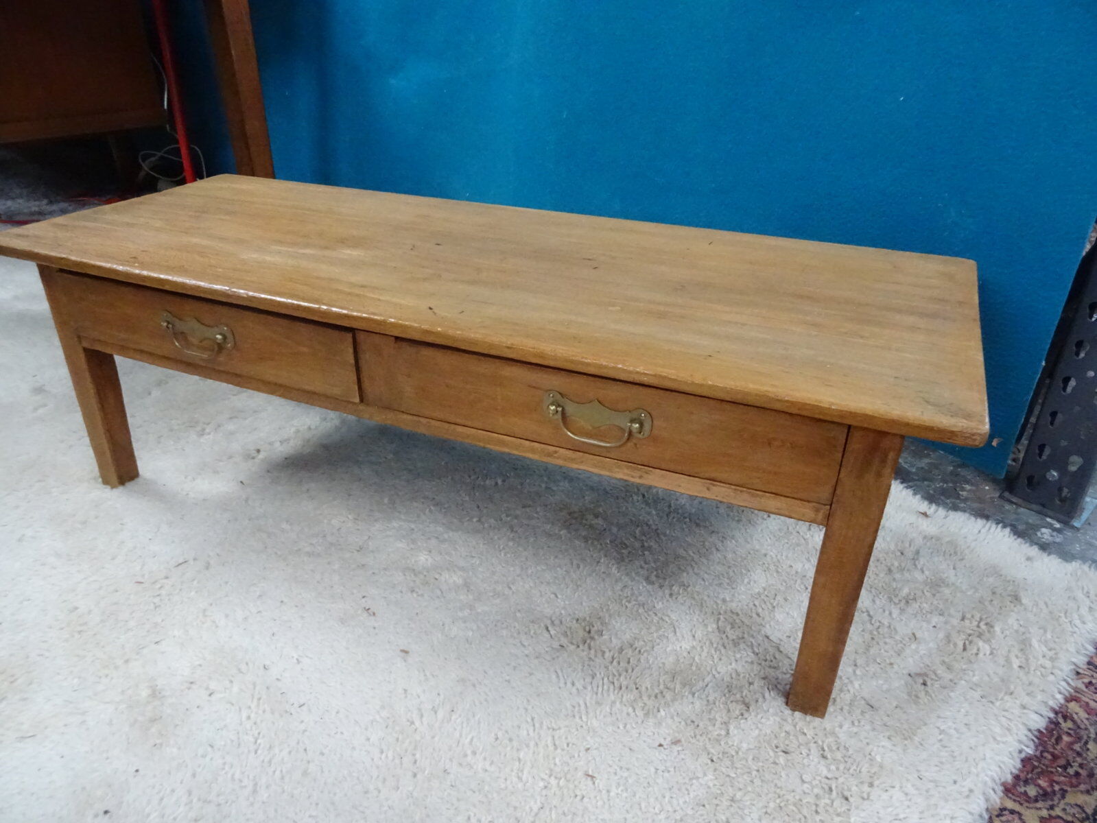 Solid wood coffee table 2 drawers 105 cm