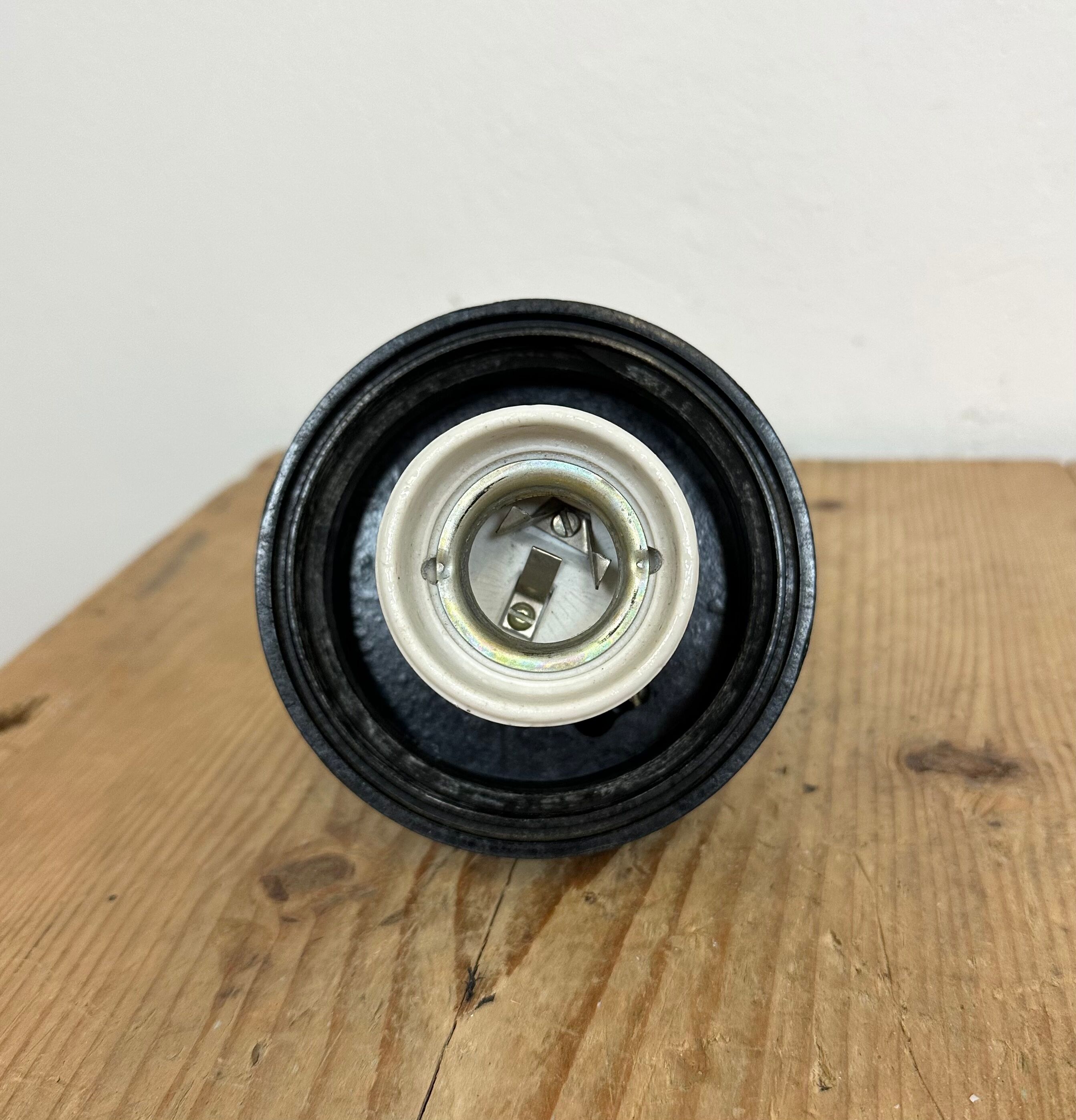 Industrial bakelite pendant light with frosted glass, 1970s