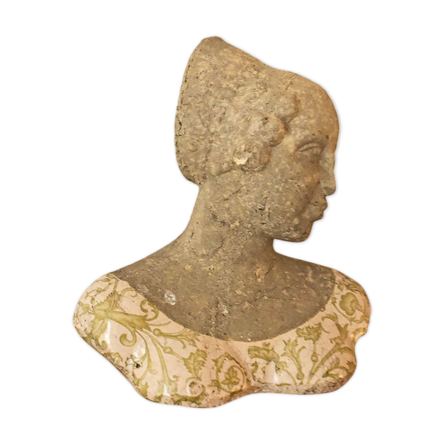 Woman bust in stone and enamel