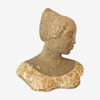 Woman bust in stone and enamel