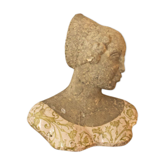 Woman bust in stone and enamel