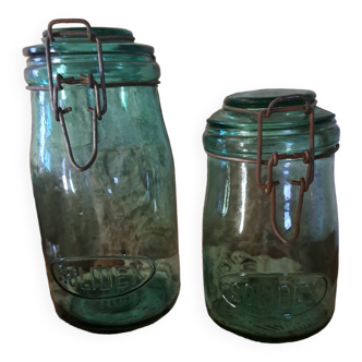 Duo of old green Solidex jars 1l and 0.75l
