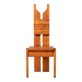 1 of 18 Unique brutalist dining chair in solid pine, Czechoslovakia, 1970s