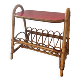 Side table with bamboo magazine holder from the 70s