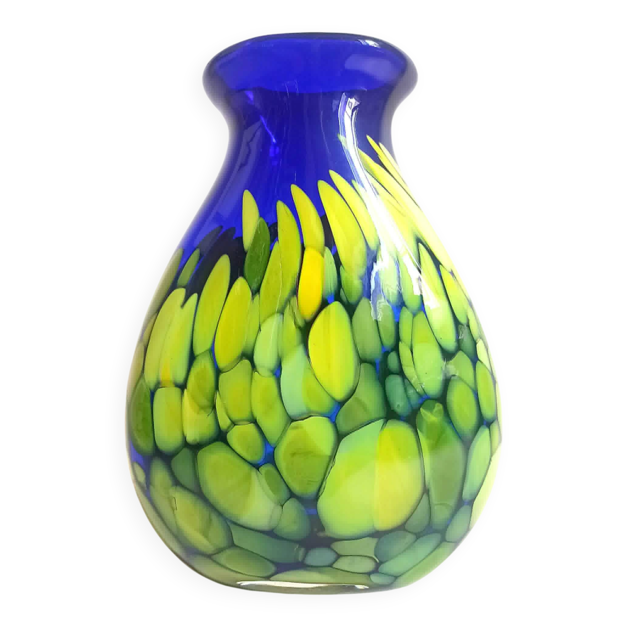 Cobalt blue vase with yellow inclusion Height 33 cm