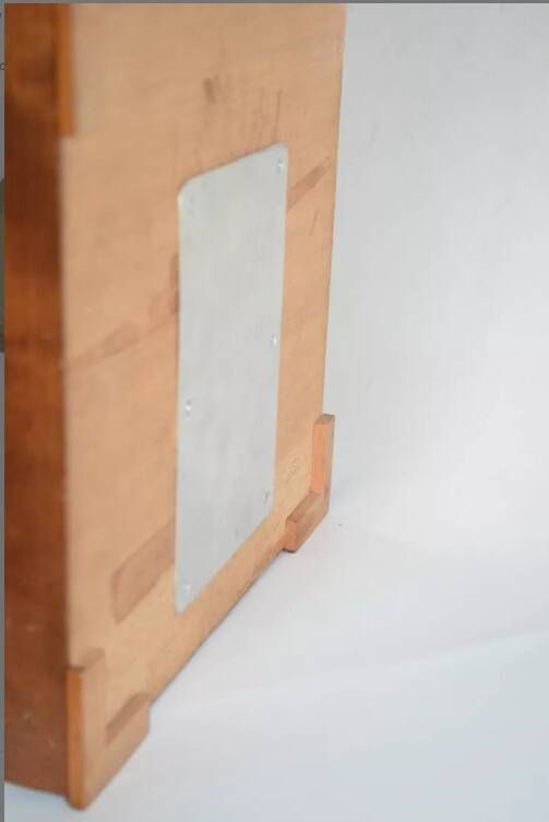 Vintage Wooden Table Lamp with Geometric Marquetry Inlay – Fabric Lampshade