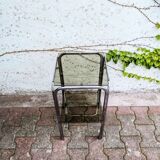 Pedestal table / harness metal and smoked glass 70s
