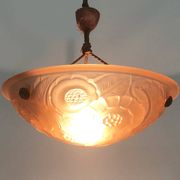 Antique chandelier, Art Deco floral basin pendant light 1 light, in pink glass paste. 1930s