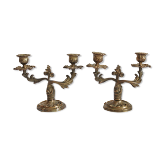 2 candlesticks candlesticks two arms in vintage gilded brass