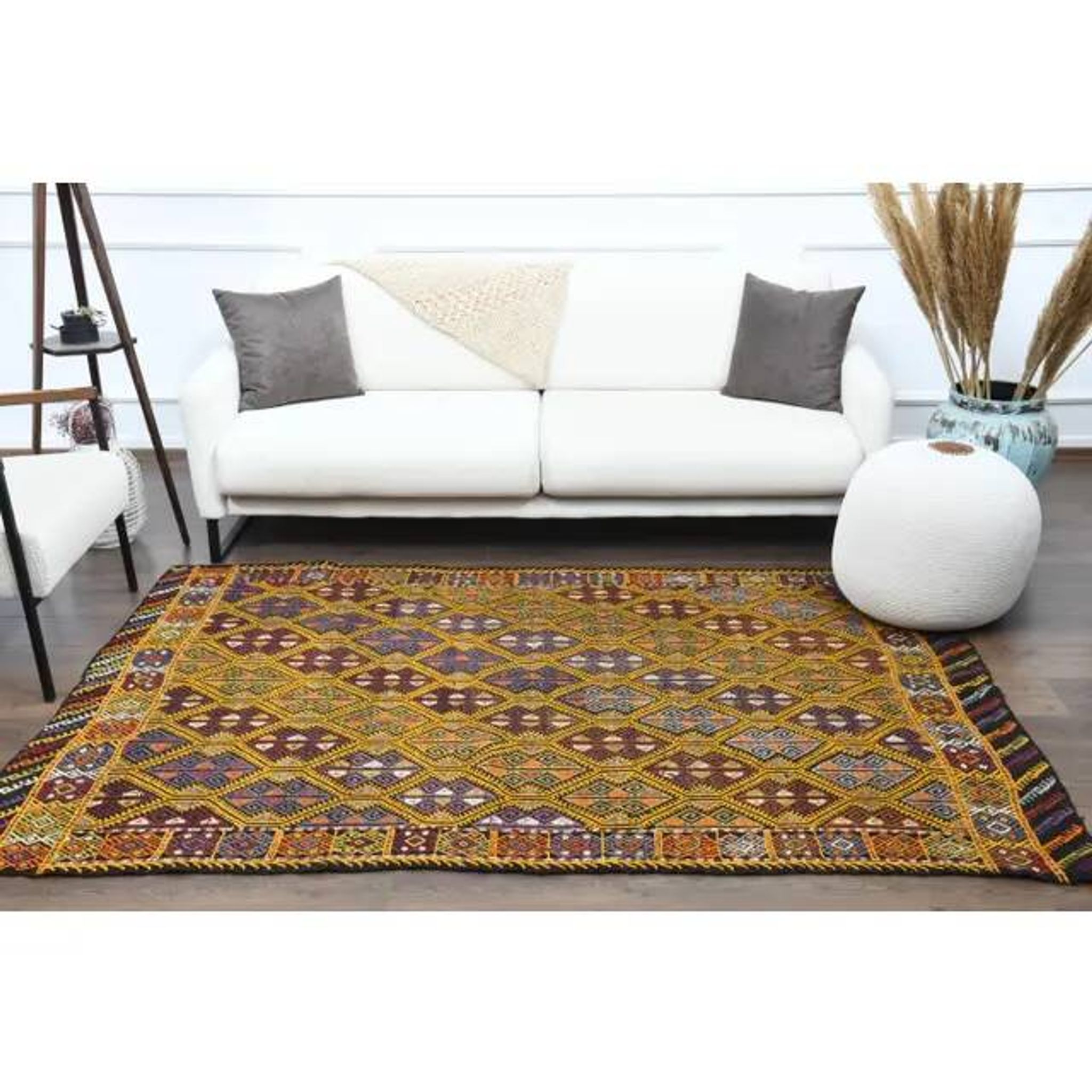 Vintage Turkish Oushak Handmade Wool & Cotton Yellow Area Rug 155x223