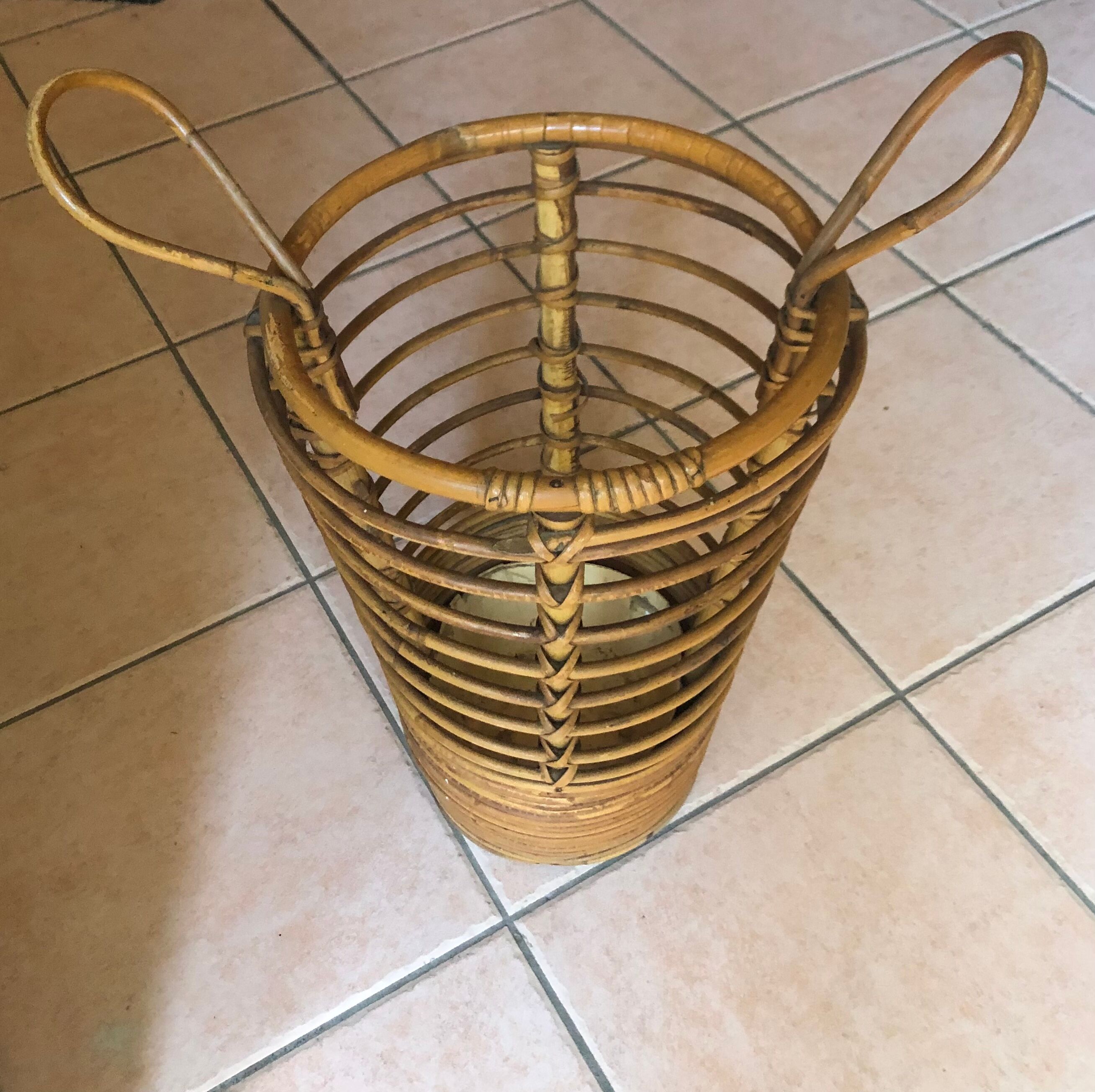 Umbrella door with bamboo handles and vintage rattan 60s